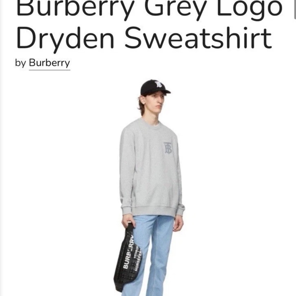 Burberry Men’s Grey TB Monogram Dryden Crewneck Sweatshirt XS. COA Attached.